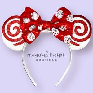 Peppermint Swirl Minnie Ears | Disney-Inspired Christmas Mouse Ears Headband